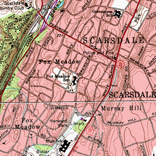 Topographic Map of Fox Meadow School, NY
