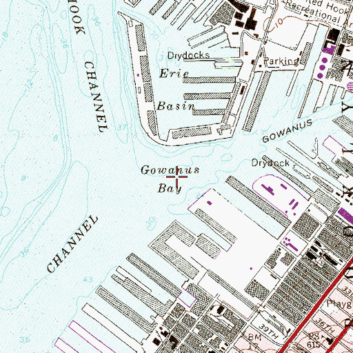 Topographic Map of Gowanus Bay, NY