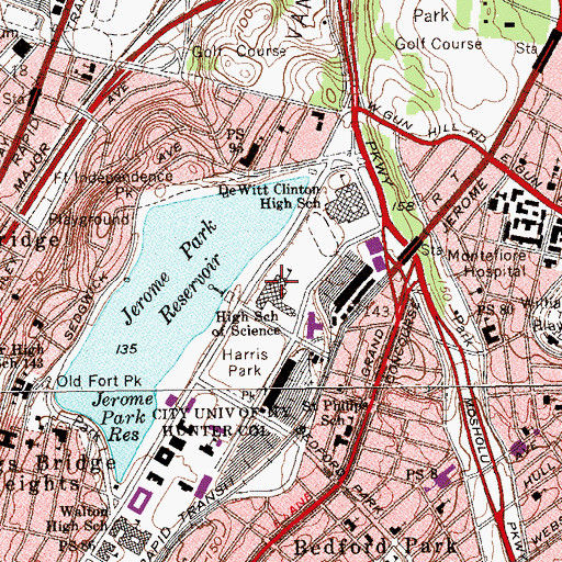 Topographic Map of Bronx High School of Science, NY