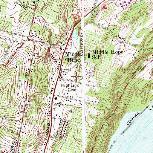 Topographic Map of Highland Cemetery, NY