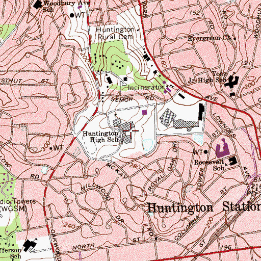 Topographic Map of Huntington High School, NY