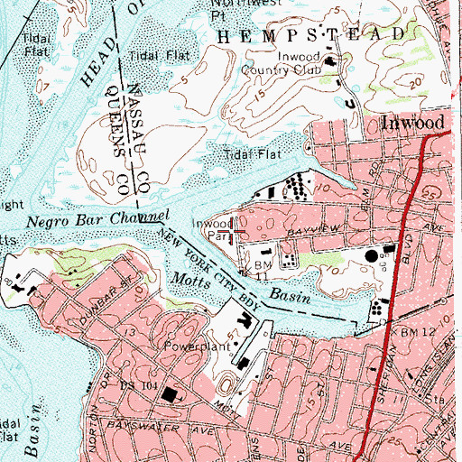 Topographic Map of Inwood Park, NY