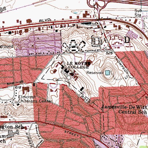 Topographic Map of Le Moyne College, NY