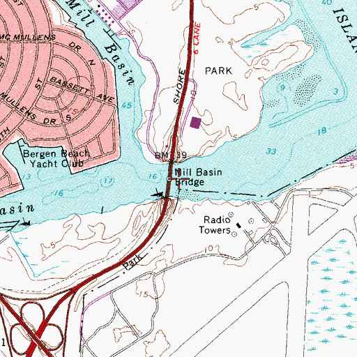 Topographic Map of Mill Basin Bridge, NY