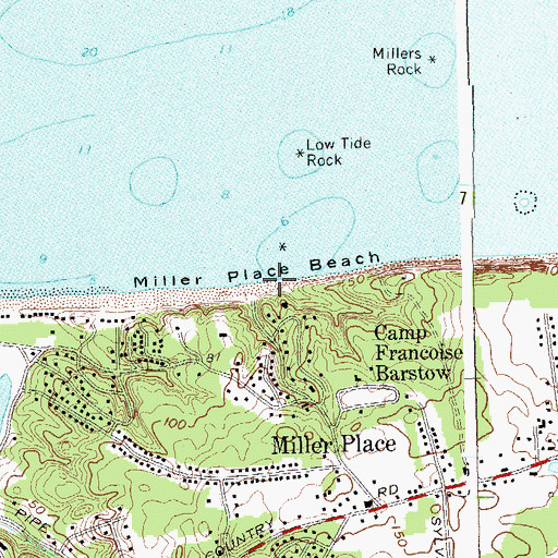 Topographic Map of Miller Place Beach, NY