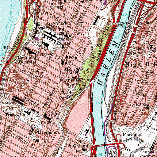 Topographic Map of Mother Cabrini Memorial Hospital (historical), NY