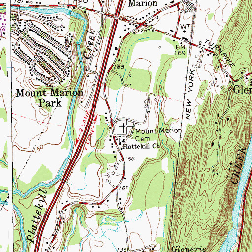 Topographic Map of Mount Marion Cemetery, NY
