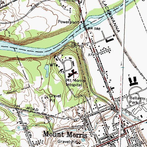 Topographic Map of Mount Morris Hospital (historical), NY