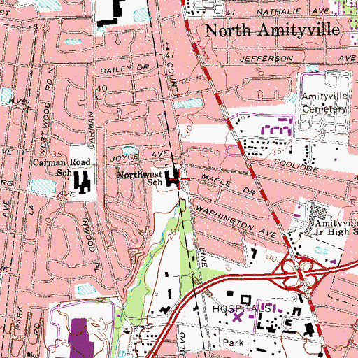 Topographic Map of Northwest Elementary School, NY