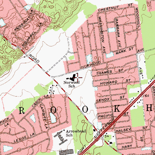 Topographic Map of Norwood Avenue Elementary School, NY