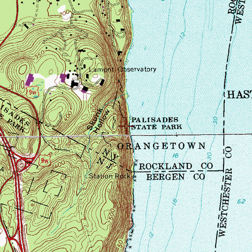 Topographic Map of Palisades State Park, NY