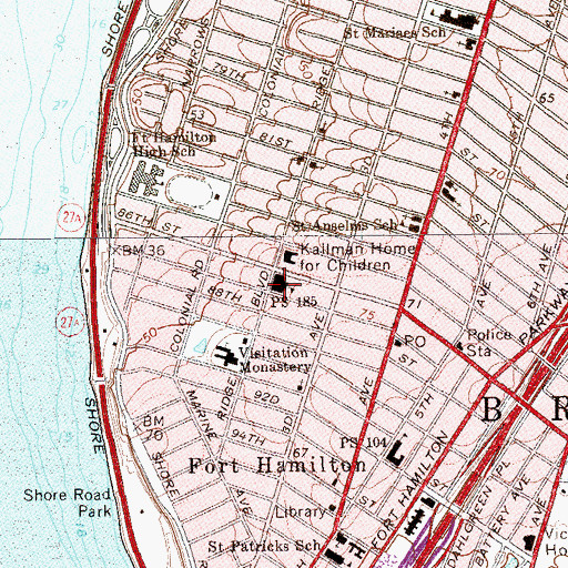 Topographic Map of Public School 185, NY