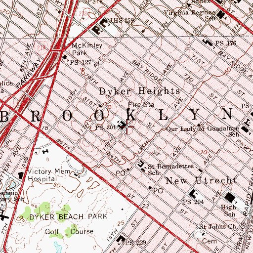 Topographic Map of Public School 201, NY