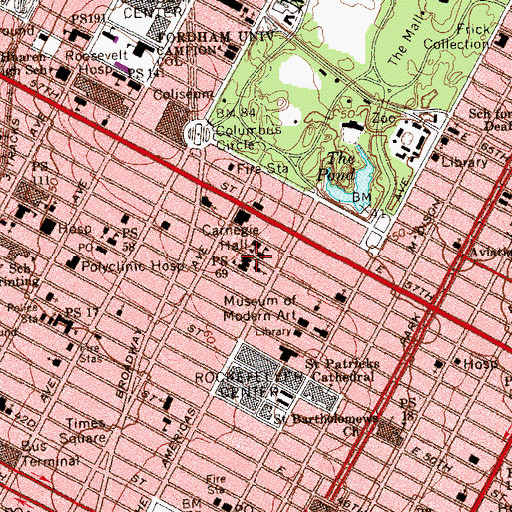 Topographic Map of Public School 69, NY