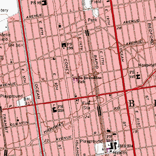 Topographic Map of Saint Brendans School, NY