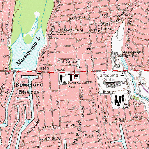 Topographic Map of Saint Rose of Lima School, NY