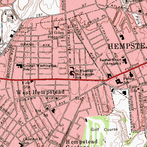 Topographic Map of Saint Thomas the Apostle School, NY