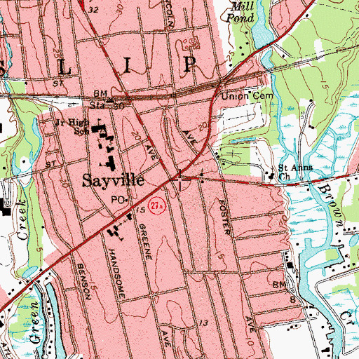Topographic Map of Sayville, NY