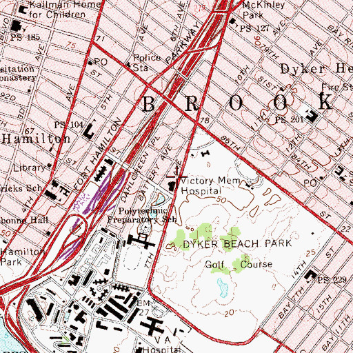 Topographic Map of Victory Memorial Hospital (historical), NY