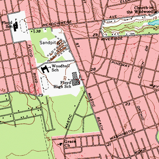 Topographic Map of William Floyd High School, NY