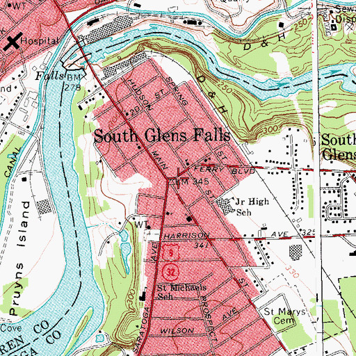 Topographic Map of South Glens Falls, NY