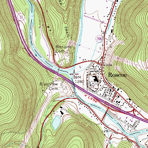 Topographic Map of Willowemoc Creek, NY