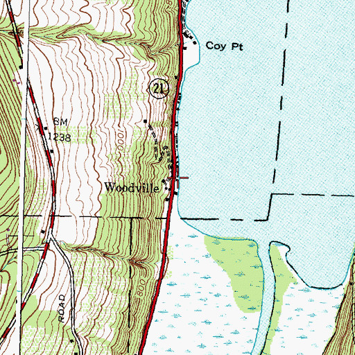 Topographic Map of Woodville, NY