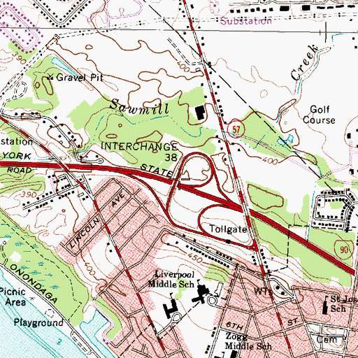 Topographic Map of Interchange 38, NY