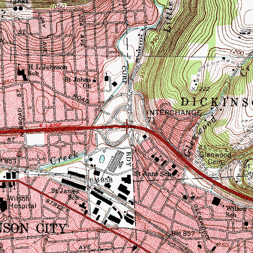 Topographic Map of Interchange 71, NY