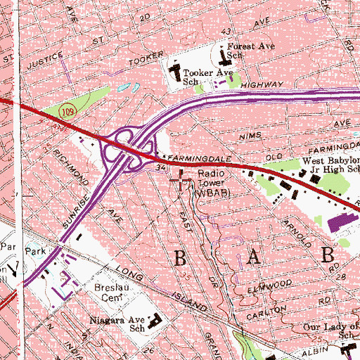 Topographic Map of WNYG-AM (Babylon), NY