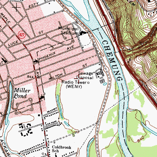 Topographic Map of WENY-AM (Elmira), NY