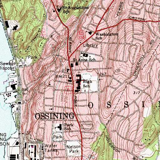 Topographic Map of WOSS-FM (Ossining), NY