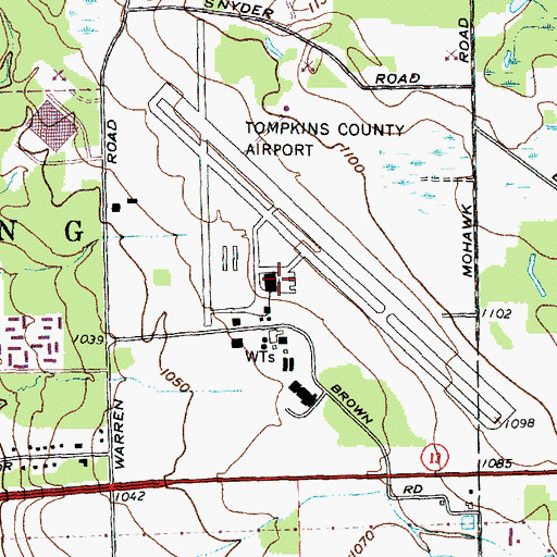 Topographic Map of Ithaca Tompkins Regional Airport, NY