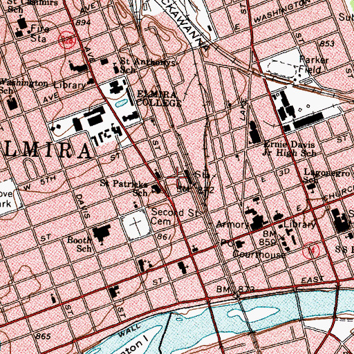 Topographic Map of City of Elmira, NY
