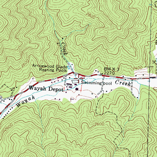 Topographic Map of Arrowwood Creek, NC