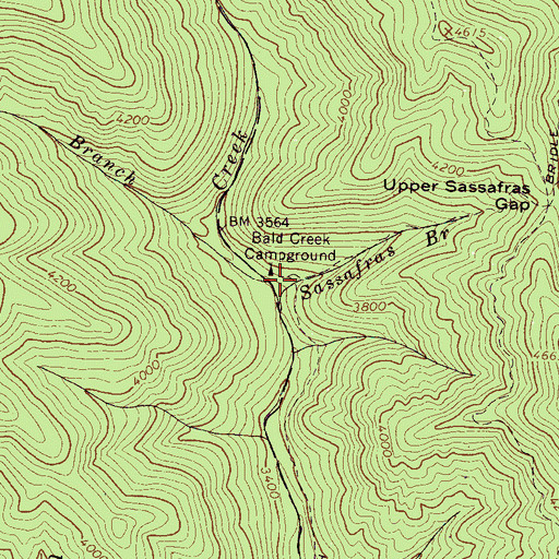 Topographic Map of Bald Branch, NC