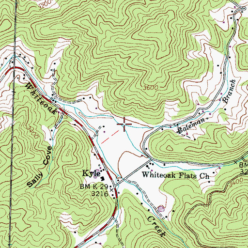 Topographic Map of Bateman Branch, NC