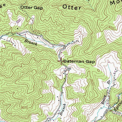 Topographic Map of Bateman Gap, NC