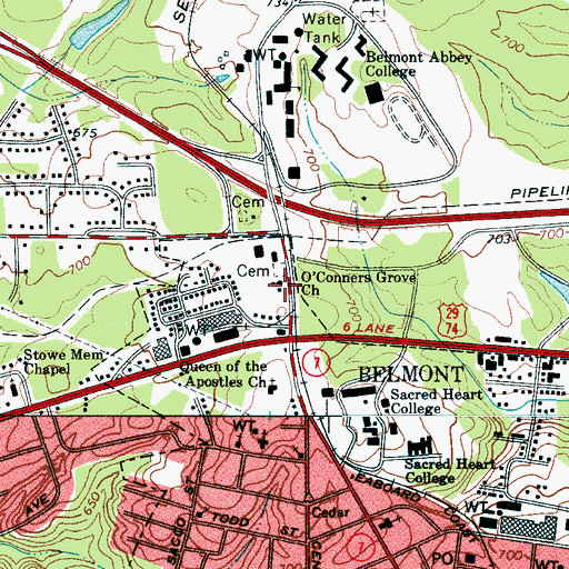 Topographic Map of Belmont Abbey College, NC