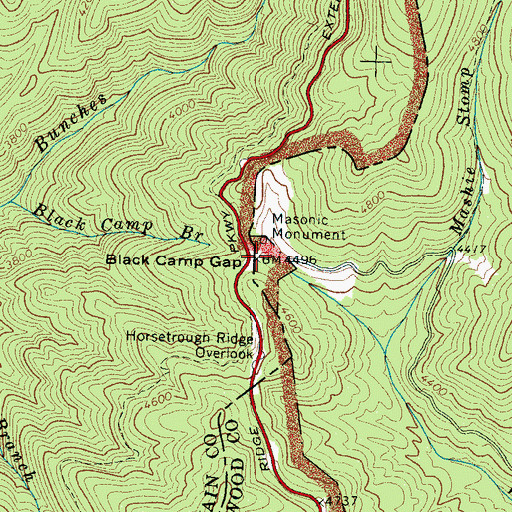 Topographic Map of Black Camp Gap, NC