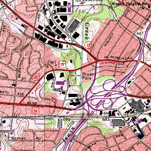 Topographic Map of Bryant Park, NC