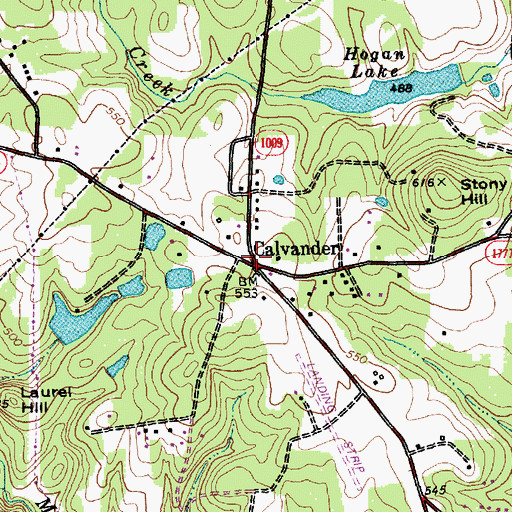 Topographic Map of Calvander, NC