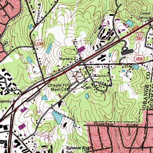 Topographic Map of Chapel Hill Memorial Cemetery, NC