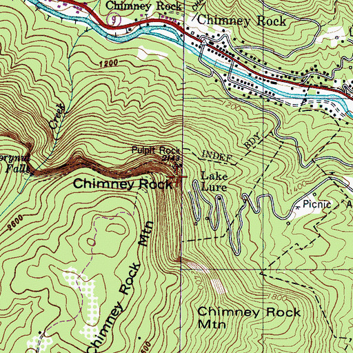 Topographic Map of Chimney Rock, NC