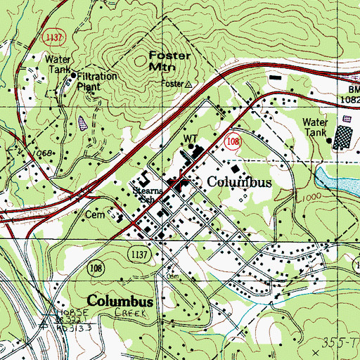 Topographic Map of Columbus, NC