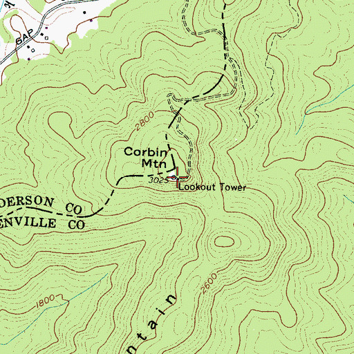 Topographic Map of Corbin Mountain, NC