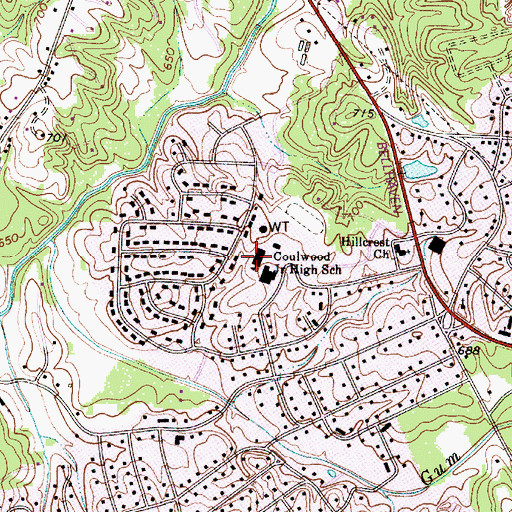 Topographic Map of Coulwood Middle School, NC