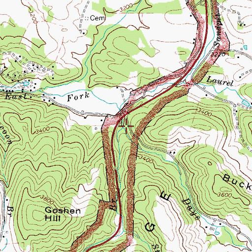 Topographic Map of Days Creek, NC