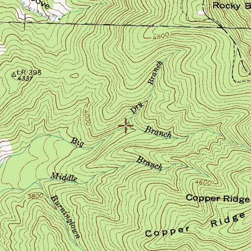 Topographic Map of Dry Branch, NC