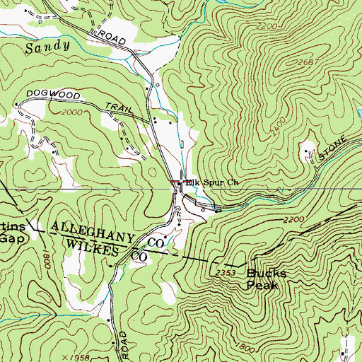 Topographic Map of Elk Spur Church, NC